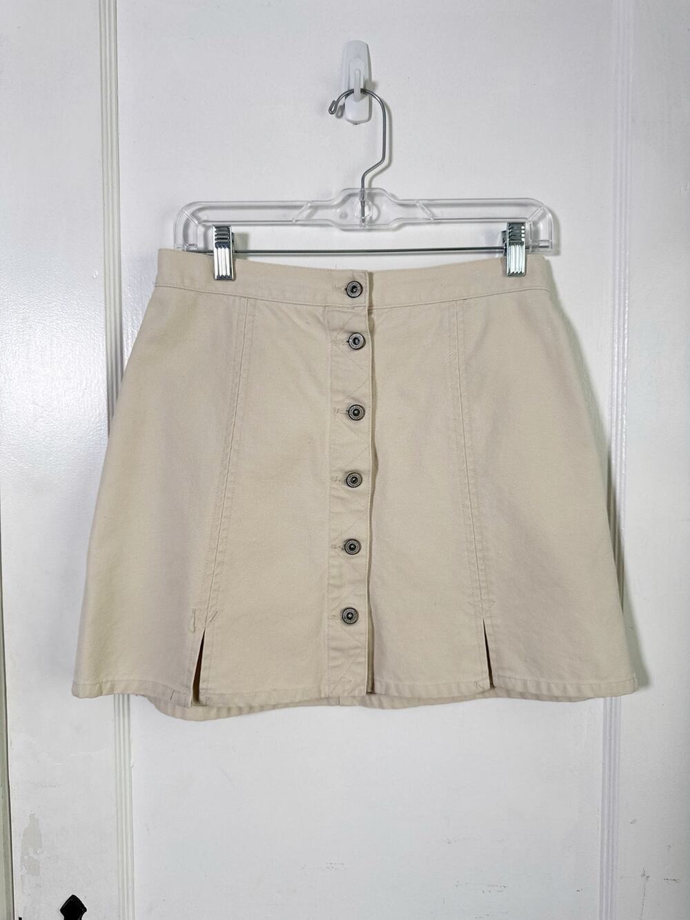 Vintage American Eagle Khaki Mini Skirt Button Front Schoolgirl Rave Concert 10